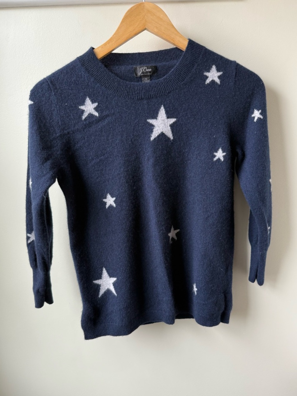 J CREW Cashmere Celestial‎ Star Sweater Soft Cozy Luxury Navy Blue Old Money S